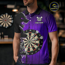 Load image into Gallery viewer, Personalized Purple Grunge Wolf Darts Shirt For Men Custom Funny Darts Jersey Team Polo &amp; 1/4 Zip TDM4673