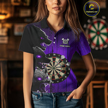Load image into Gallery viewer, Personalized Purple Grunge Wolf Darts Shirt For Women Custom Funny Darts Jersey Team Polo &amp; 1/4 Zip TDM4673
