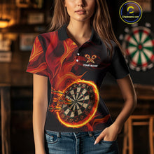 Load image into Gallery viewer, Red Flaming Dartboard Shirt For Women Custom Fire Darts Jersey Polo &amp; Quarter Zip Team Uniform TDM4675