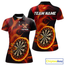 Load image into Gallery viewer, Red Flaming Dartboard Shirt For Women Custom Fire Darts Jersey Polo &amp; Quarter Zip Team Uniform TDM4675