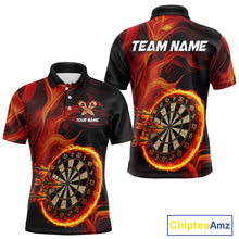 Load image into Gallery viewer, Red Flaming Dartboard Shirt For Men Custom Fire Darts Jersey Polo &amp; Quarter Zip Team Uniform TDM4675