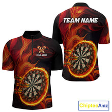 Load image into Gallery viewer, Red Flaming Dartboard Shirt For Men Custom Fire Darts Jersey Polo &amp; Quarter Zip Team Uniform TDM4675