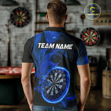 Load image into Gallery viewer, Blue Flaming Dartboard Shirt For Men Custom Fire Darts Jersey Polo &amp; Quarter Zip Team Uniform TDM4676