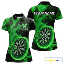 Load image into Gallery viewer, Green Flaming Dartboard Shirt For Women Custom Fire Darts Jersey Polo &amp; Quarter Zip Team Uniform TDM4677