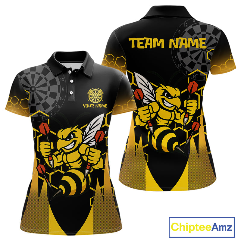 Personalized Yellow Black Funny Bee Darts Shirt For Women Custom Darts Jersey Outfit Polo & 1/4 Zip TDM4681