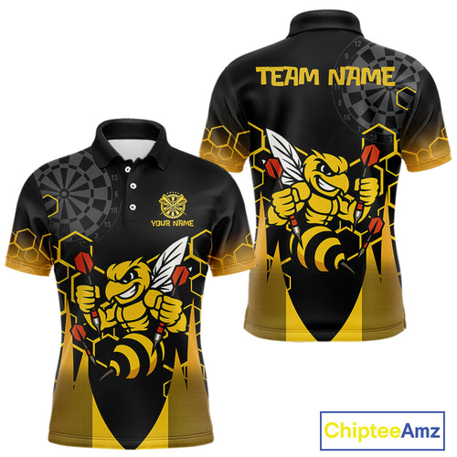 Personalized Yellow Black Funny Bee Darts Shirt For Men Custom Darts Jersey Outfit Polo & 1/4 Zip TDM4681