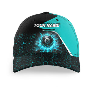 Personalized 8 Ball Pool Crack Billiard Hats Custom Turquoise 3D Printed Billiard Baseball Caps TDM2598