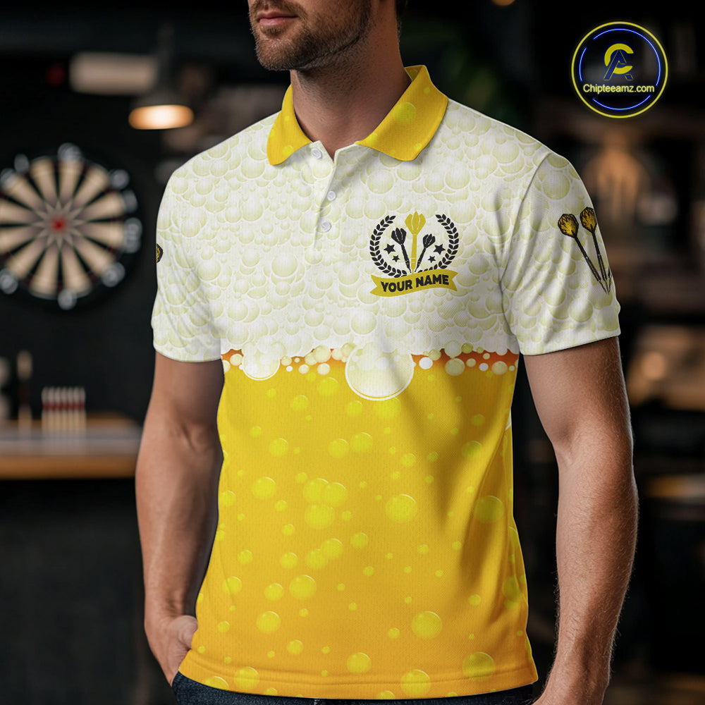 Personalized Yellow Funny Darts And Beer Men Dart Shirts, Drinking Darts Team Jerseys, Dart Gifts TDM2609