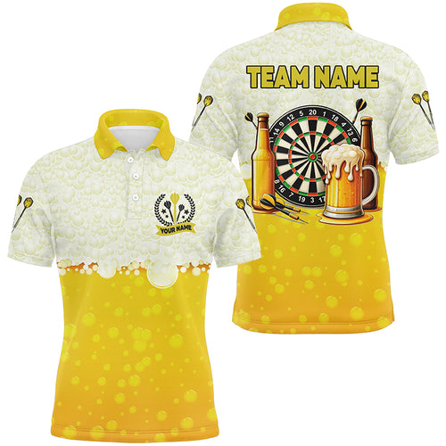 Personalized Yellow Funny Darts And Beer Men Dart Shirts, Drinking Darts Team Jerseys, Dart Gifts TDM2609