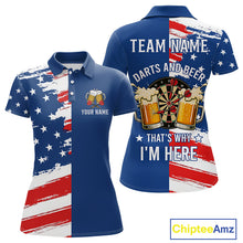 Load image into Gallery viewer, Darts And Beer That's Why I'm Here Funny Dart Shirt For Women Custom Patriotic US Flag Dart Jersey TDM4888