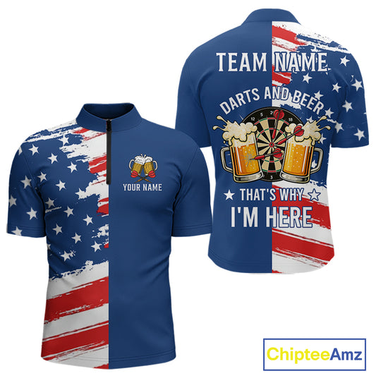 Darts And Beer That's Why I'm Here Funny Dart Shirt For Men Custom Patriotic US Flag Dart Jersey TDM4888