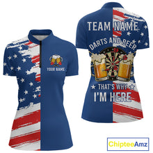 Load image into Gallery viewer, Darts And Beer That's Why I'm Here Funny Dart Shirt For Women Custom Patriotic US Flag Dart Jersey TDM4888