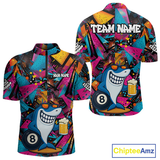 Funny Shark Colorful Graffiti Style Custom 8 Ball Billiard Shirt For Men Best Billiard Team Jersey TDM4890