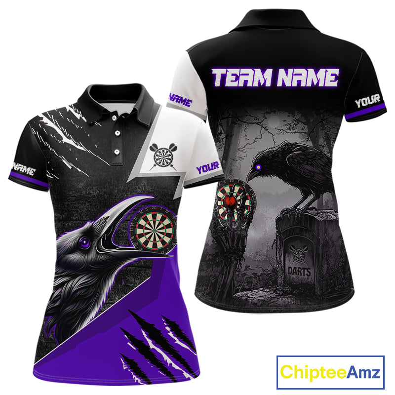 Personalized Raven Darts Shirt For Women Custom Black And Purple Gothic Darts Team Jersey TDM5092