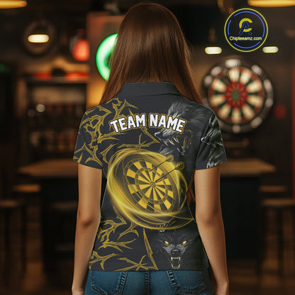 Personalized Wolf Dart Shirts For Women Custom Lights Dartboard Darts Team Jerseys |Gold TDM5094