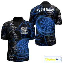Load image into Gallery viewer, Personalized Wolf Dart Shirts For Men Custom Lights Dartboard Darts Team Jerseys |Blue TDM5095