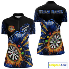 Load image into Gallery viewer, Personalized Blue Dartboard Fire Marble Darts Shirt For Women Custom Dart Team Jersey Polo &amp; 1/4 Zip TDM5096