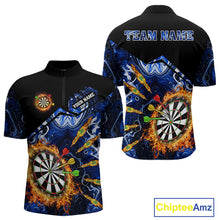 Load image into Gallery viewer, Personalized Blue Dartboard Fire Marble Darts Shirt For Men Custom Dart Team Jersey Polo &amp; 1/4 Zip TDM5096