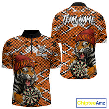 Load image into Gallery viewer, Personalized Orange Black Grunge Tiger Darts Shirt For Men Custom Darts Team Jersey Polo &amp; 1/4 Zip TDM5099