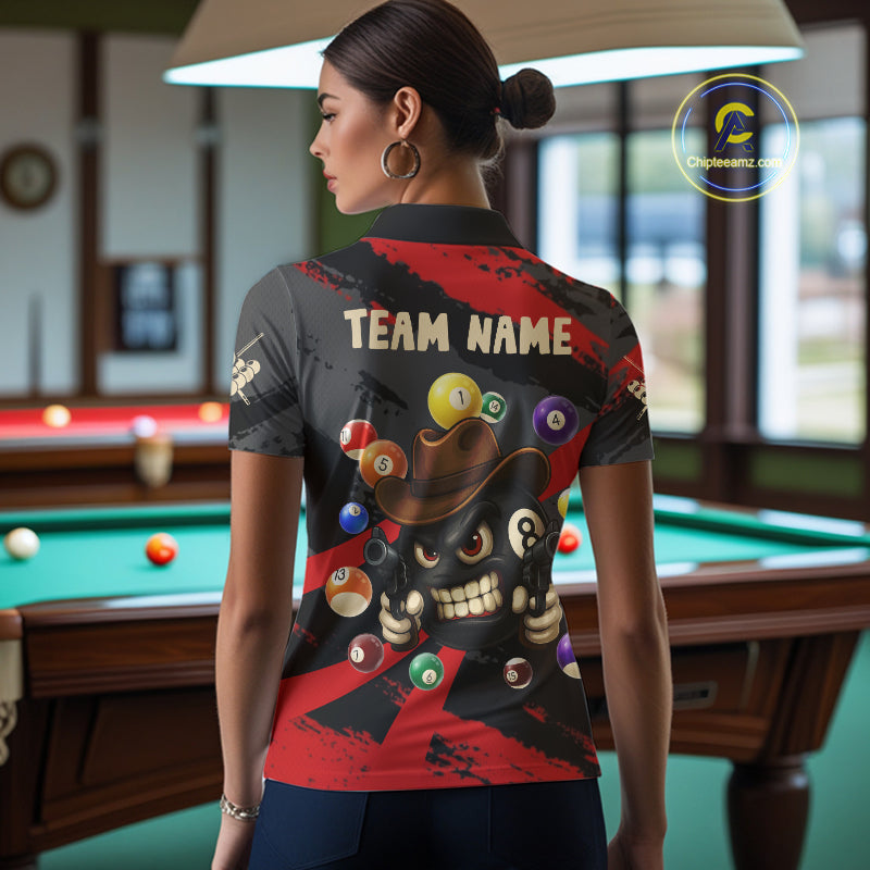 Black And Red Funny 8 Ball Pool Billiard Shirt For Women Custom Billiard Team Jersey Polo & 1/4 Zip TDM5315