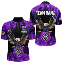 Load image into Gallery viewer, Purple Flame American Flag Eagle Custom 3D Dart Shirts For Men, Patriotic Darts League Team Jersey TDM3326