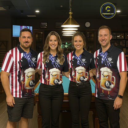 American Flag Funny Beer 8 Ball Billiard Shirt For Men Custom Patriotic Pool Team Jersey TDM5577