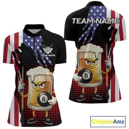 American Flag Funny Beer 8 Ball Billiard Shirt For Women Custom Patriotic Pool Team Jersey TDM5577
