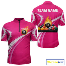 Load image into Gallery viewer, Personalized Pink Billiard Jersey For Men Custom Flame 8 Ball Pool Billiard Shirt Polo &amp; 1/4 Zip TDM5814