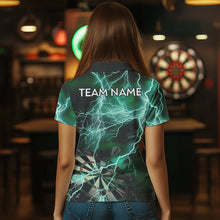 Load image into Gallery viewer, Black Turquoise Thunder Lightning Dart Shirt With Pocket For Women Custom Dart Jersey TDM3802