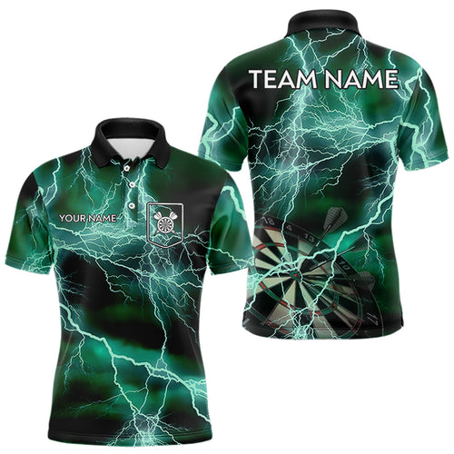 Black Turquoise Thunder Lightning Dart Shirt With Pocket For Men Custom Dart Jersey TDM3802