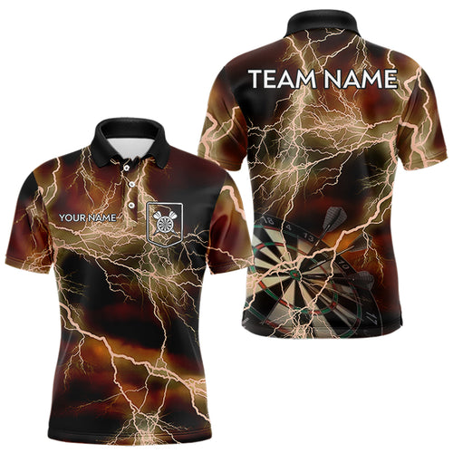 Black And Orange Thunder Lightning Dart Shirt With Pocket For Men Custom Dart Jersey TDM3803