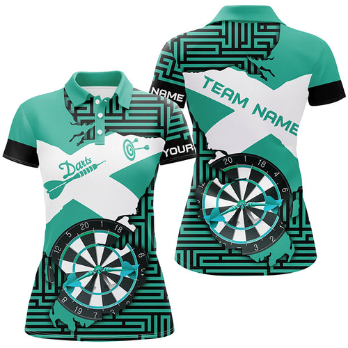 Personalized Turquoise Funny Crack Darts Board Women Polo & Quarter-Zip Shirts, Darts Team Jerseys TDM1702