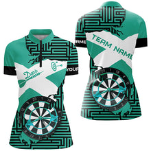 Load image into Gallery viewer, Personalized Turquoise Funny Crack Darts Board Women Polo &amp; Quarter-Zip Shirts, Darts Team Jerseys TDM1702
