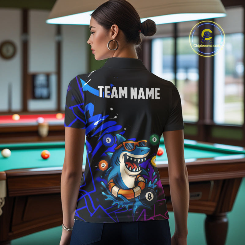 Funny Shark Pool Balls Women's Billiard Shirts Custom Billiard Jerseys, Billiard Team Shirts TDM4076