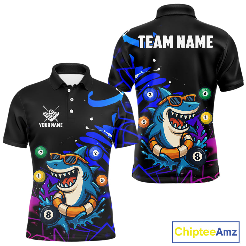 Funny Shark Pool Balls Men's Billiard Shirts Custom Billiard Jerseys, Billiard Team Shirts TDM4076