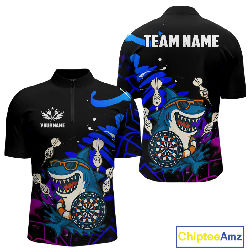 Funny Shark Darts Shirt For Men – Custom Dart Team Jersey | Polo & Quarter Zip Darts Shirt Style TDM4077