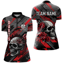 Load image into Gallery viewer, Personalized 3D All Over Print Skull And Roses Custom Darts Shirts For Women Darts Jerseys |Red TDM1919