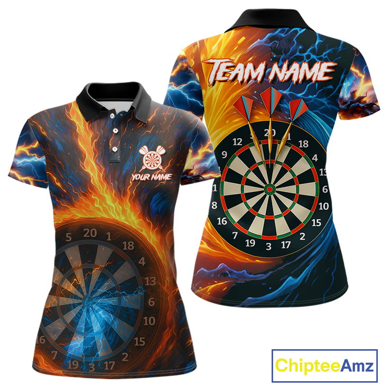 Personalized Blue And Orange Swirl Fire Flame Dart Shirt For Women Custom Darts League Team Jersey TDM4270