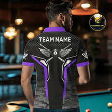 Load image into Gallery viewer, Black And Purple 8 Ball Pool Wings Custom Camo Billiard Shirt For Men, 8 Ball Billiard Team Jersey TDM4439