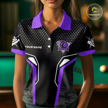 Load image into Gallery viewer, Black And Purple 8 Ball Pool Wings Custom Camo Billiard Shirt For Women, 8 Ball Billiard Team Jersey TDM4439