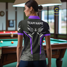 Load image into Gallery viewer, Black And Purple 8 Ball Pool Wings Custom Camo Billiard Shirt For Women, 8 Ball Billiard Team Jersey TDM4439
