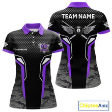 Load image into Gallery viewer, Black And Purple 8 Ball Pool Wings Custom Camo Billiard Shirt For Women, 8 Ball Billiard Team Jersey TDM4439