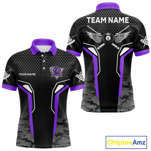 Black And Purple 8 Ball Pool Wings Custom Camo Billiard Shirt For Men, 8 Ball Billiard Team Jersey TDM4439
