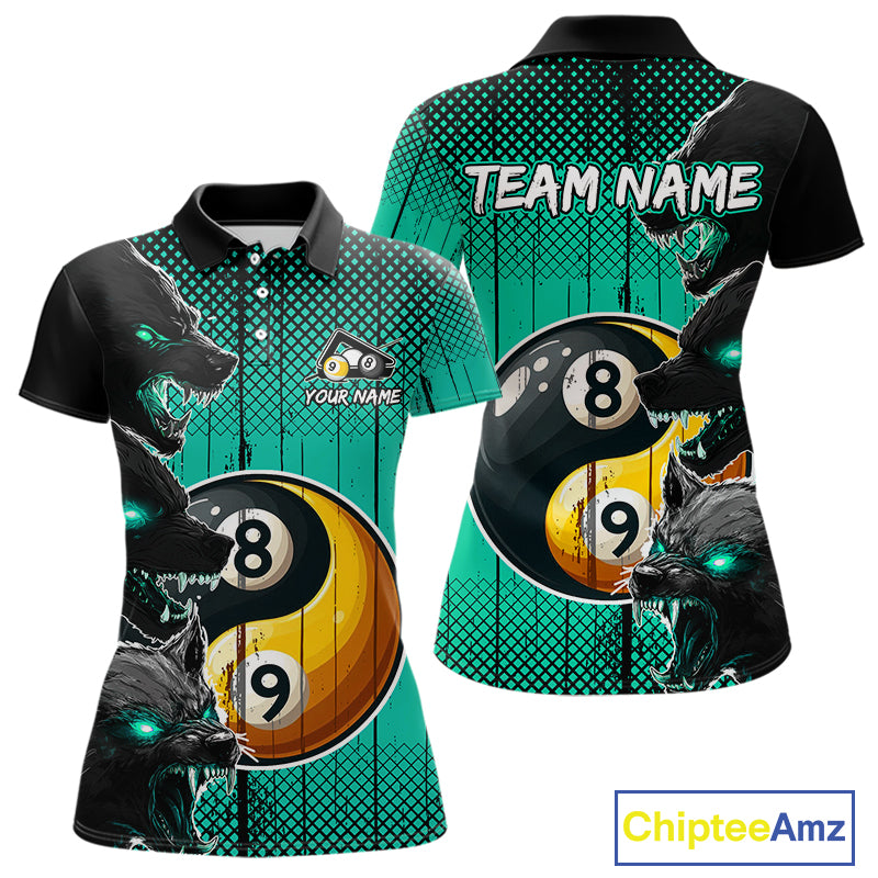 Funny Yin Yang Eyes Of Wolf Billiard Shirts For Women Custom 8 & 9 Ball Billiard Jersey|Turquoise TDM4441