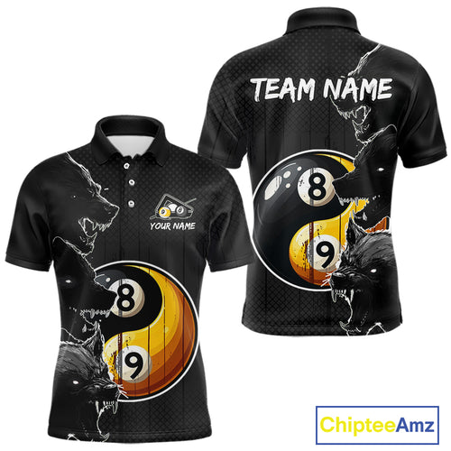Funny Yin Yang Eyes Of Wolf Billiard Shirts For Men Custom 8 & 9 Ball Billiard Jersey | Black TDM4442