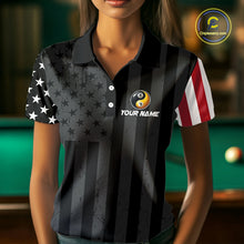 Load image into Gallery viewer, Black US Flag Yin-Yang 8 Ball &amp; 9 Ball Custom Billiard Shirts For Women Funny Billiard Jerseys TDM4683