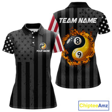Load image into Gallery viewer, Black US Flag Yin-Yang 8 Ball &amp; 9 Ball Custom Billiard Shirts For Women Funny Billiard Jerseys TDM4683