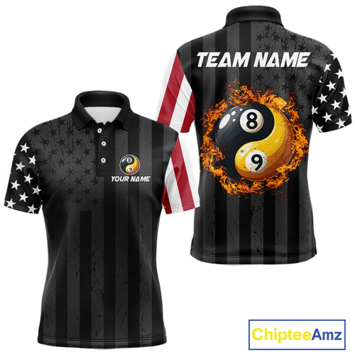 Black US Flag Yin-Yang 8 Ball & 9 Ball Custom Billiard Shirts For Men Funny Billiard Jerseys TDM4683