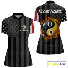 Load image into Gallery viewer, Black US Flag Yin-Yang 8 Ball &amp; 9 Ball Custom Billiard Shirts For Women Funny Billiard Jerseys TDM4683
