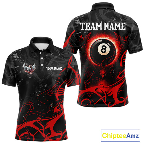 Personalized Black And Red 8 Ball Wings Billiard Shirt For Men Custom Tribal Pool Team Jersey TDM4684